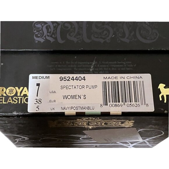 Y2K L.A.M.B. Navy Spectator Pump 7 Stacked Heel Bow Leather Oxford Twee Coquette - Picture 5 of 6